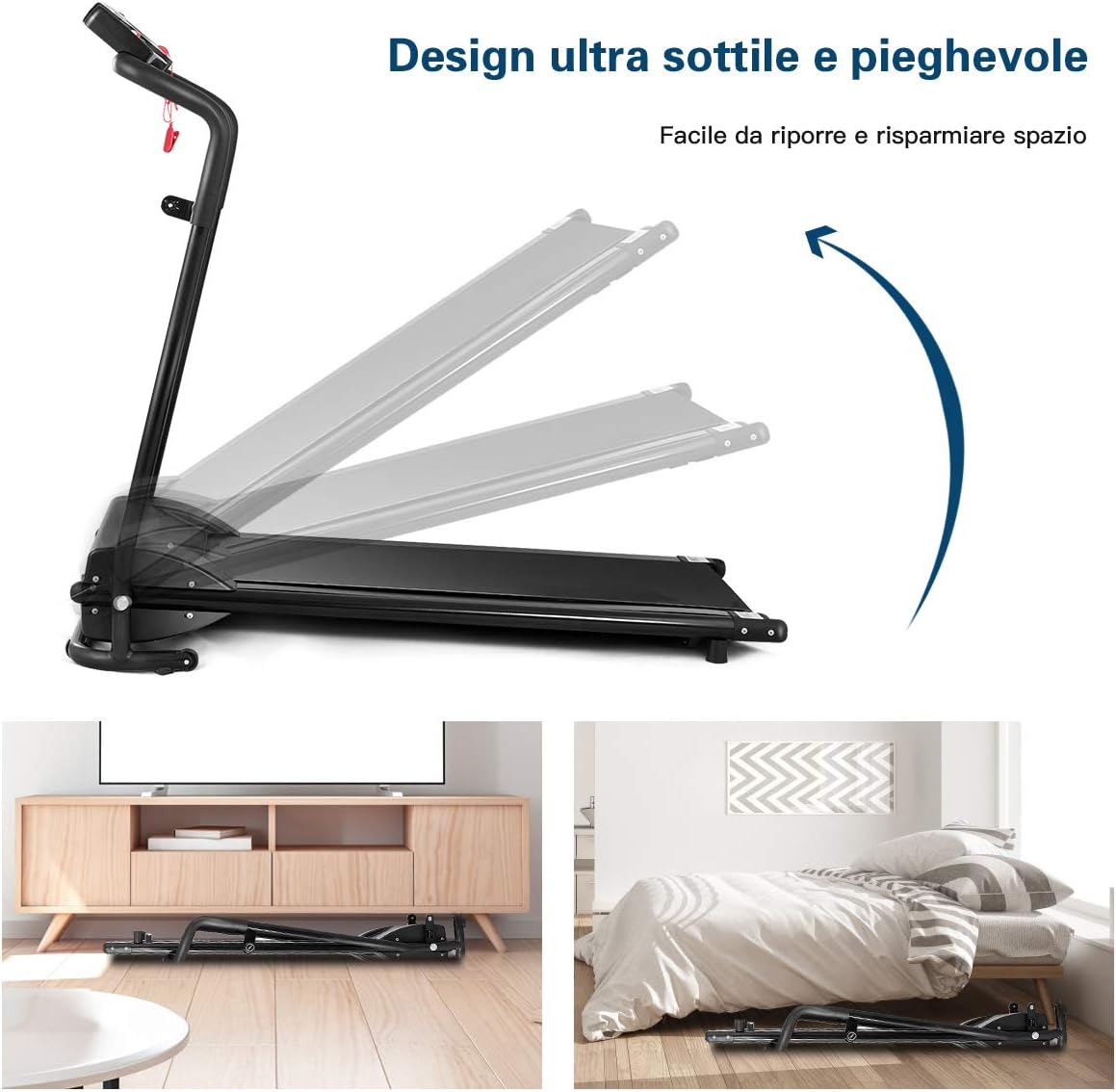 Tapis Roulant Elettrico Pieghevole 10km/h, 12 Programmi Regolabile, Professionale, per Casa e Ufficio, Nero 400W