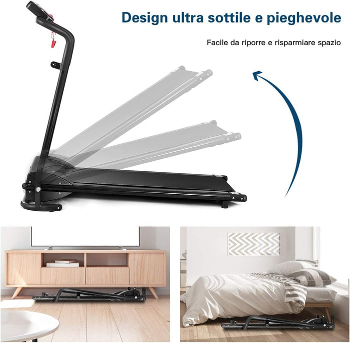 Tapis Roulant Elettrico Pieghevole 10km/h, 12 Programmi Regolabile, Professionale, per Casa e Ufficio, Nero 400W