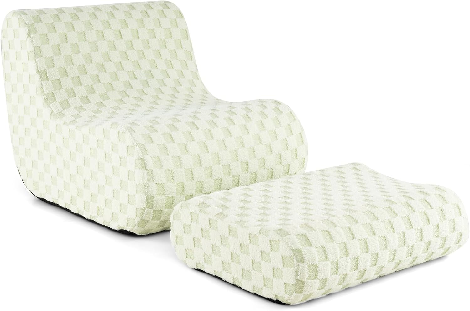 Sedia a Sacco con Pouf, Divano in Spugna ad Alta Elasticità, Fondo Antiscivolo e Copertura in Velluto Lavabile, Comoda Poltrona Pigra per Soggiorno Camera da Letto Sala Lettura (Verde)