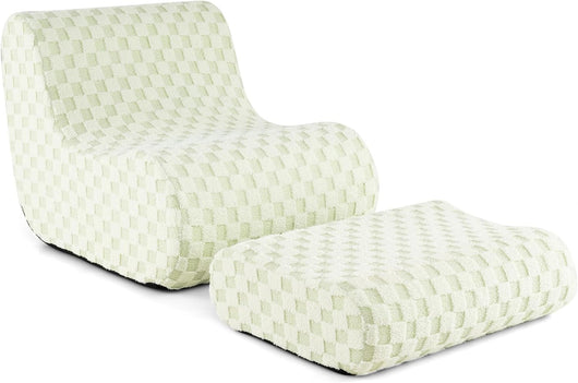 Sedia a Sacco con Pouf, Divano in Spugna ad Alta Elasticità, Fondo Antiscivolo e Copertura in Velluto Lavabile, Comoda Poltrona Pigra per Soggiorno Camera da Letto Sala Lettura (Verde)