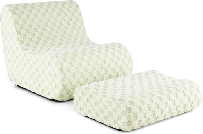 Sedia a Sacco con Pouf, Divano in Spugna ad Alta Elasticità, Fondo Antiscivolo e Copertura in Velluto Lavabile, Comoda Poltrona Pigra per Soggiorno Camera da Letto Sala Lettura (Verde)