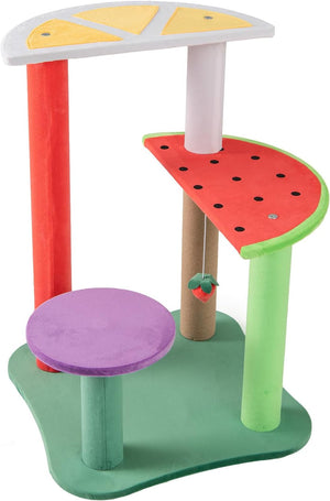 Tiragraffi per Gatti a Forma di Frutta, Albero Moderno per Animali Domestici Multilivello con Piattaforme, Palla di Fragola Pendente e Tiragraffi per Gatti