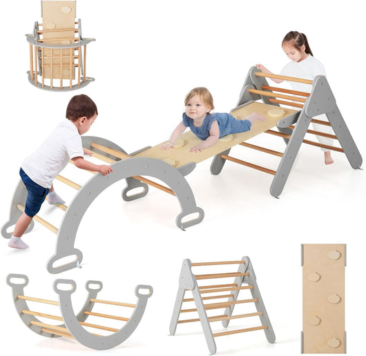4 in 1 Set da Arrampicata per Bambini, Giocattoli da Arrampicata a Triangolo con Triangolo Arco e Salita, Ideale per Bambini 1 Anni + (Grigio)