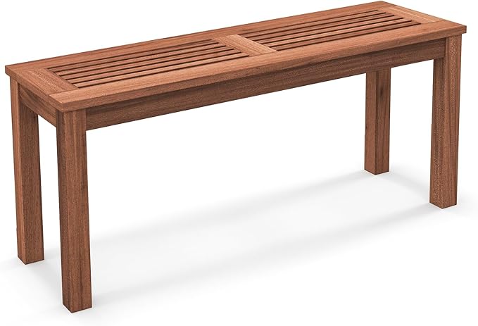 Panchina da Giardino 100 x 30,5 x 47cm, Set di Panca in Legno Massello da Esterno con Sedile a Doghe e Robusto Telaio, Arredo per Balcone e Ingresso, Naturale (1)