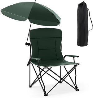 Sedia da Campeggio con Ombrello Regolabile, Sedia da Giardino Imbottita con Borsa e Tettuccio Parasole, Poltrona Pieghevole per Spiaggia, Pesca, Sport, Portata 160 kg