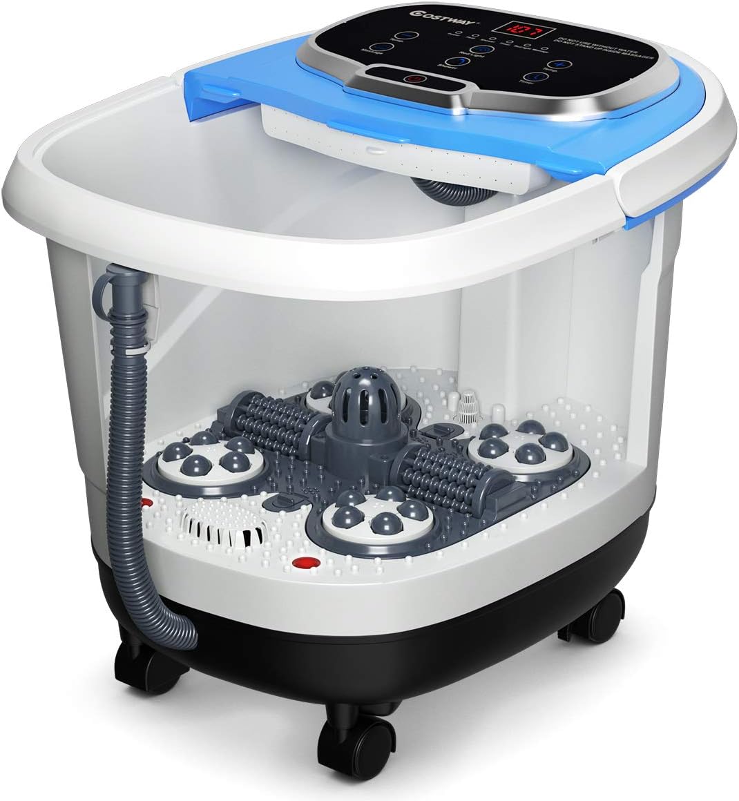 Idromassaggio per Piedi Idromassaggiatore Plantare Massaggio Shiatsu, con Funzione Calore Timer e Rulli, Luce a Infrarossi, 15L, Blu