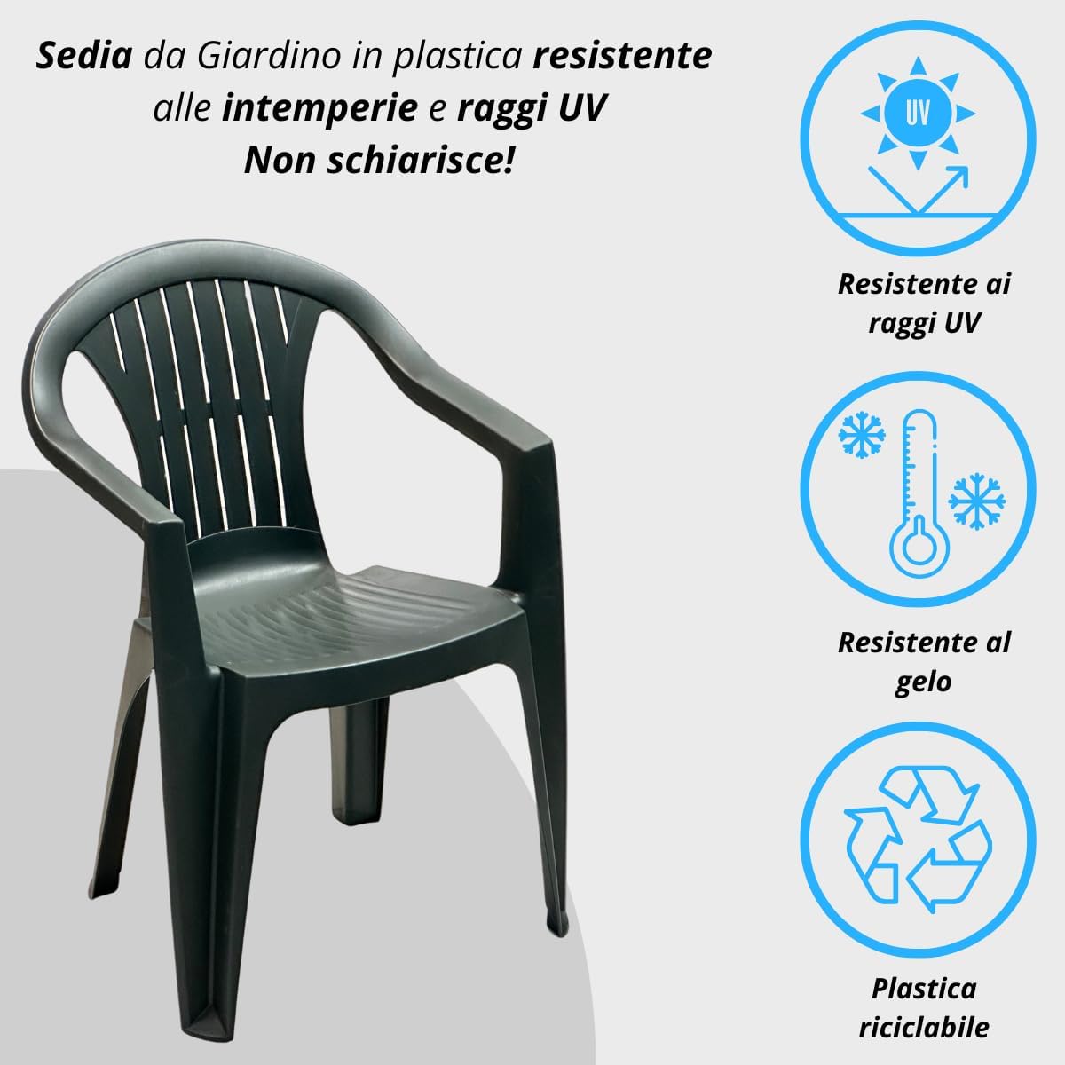 Sedia Da Giardino In Plastica Con Braccioli Impilabile - Set di 6 Sedie Per Esterno - Ratak - Verde
