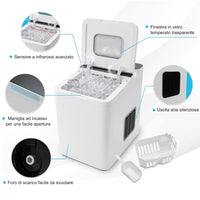 Macchina del Ghiaccio 15kg/24h, Fabbricatore di Ghiaccio con Funziona Autopulizia e Touch, Schermo a LED, Ideale per Casa Ristorante e Bar (Bianco)