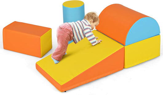 Set di 5 Blocchi con Diverse Forme e Colori, Giocattolo per Arrampicata e Strisciamento, Aiuta i Bambini a Crescere (Giallo e arancione)