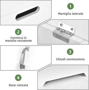 Mobile Portabiancheria per Bagno, Cesto Organizzazione Lavanderia, in Legno, Bianco