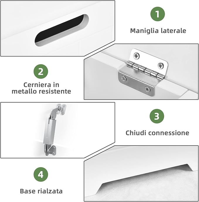 Mobile Portabiancheria per Bagno, Cesto Organizzazione Lavanderia, in Legno, Bianco