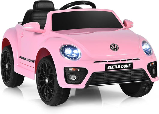 12V Volkswagen Macchina Elettrica per Bambini, Auto Elettrica con Telecomando Luci Musica Doppia Porta, 5km/h Carico 30kg, per Bambini 3-8 Anni (Rosa)
