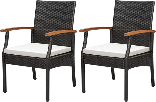 Set di 2 Sedie da Giardino in Rattan, Poltrona da Esterno in Rattan PE con Cuscino con Cerniera, Capacità 180 kg, per Giardino Balcone Piscina (57 x 61 x 89 cm, Modello H)