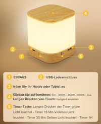 ZMH Lampada da tavolo LED effetto legno touch dimmerabile USB ricaricabile 3600mAh 3 temperature colore per camera letto