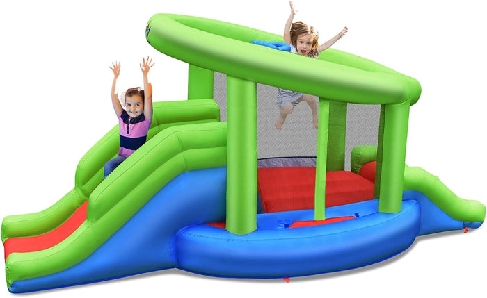 Castello Gonfiabile per Bambini, Casa Gonfiabile con Trampolino, 2 Scivoli, Parete da Arrampicata, Borsa di Trasporto e Kit di Riparazione, per Esterno e Interno (Senza soffiatore)