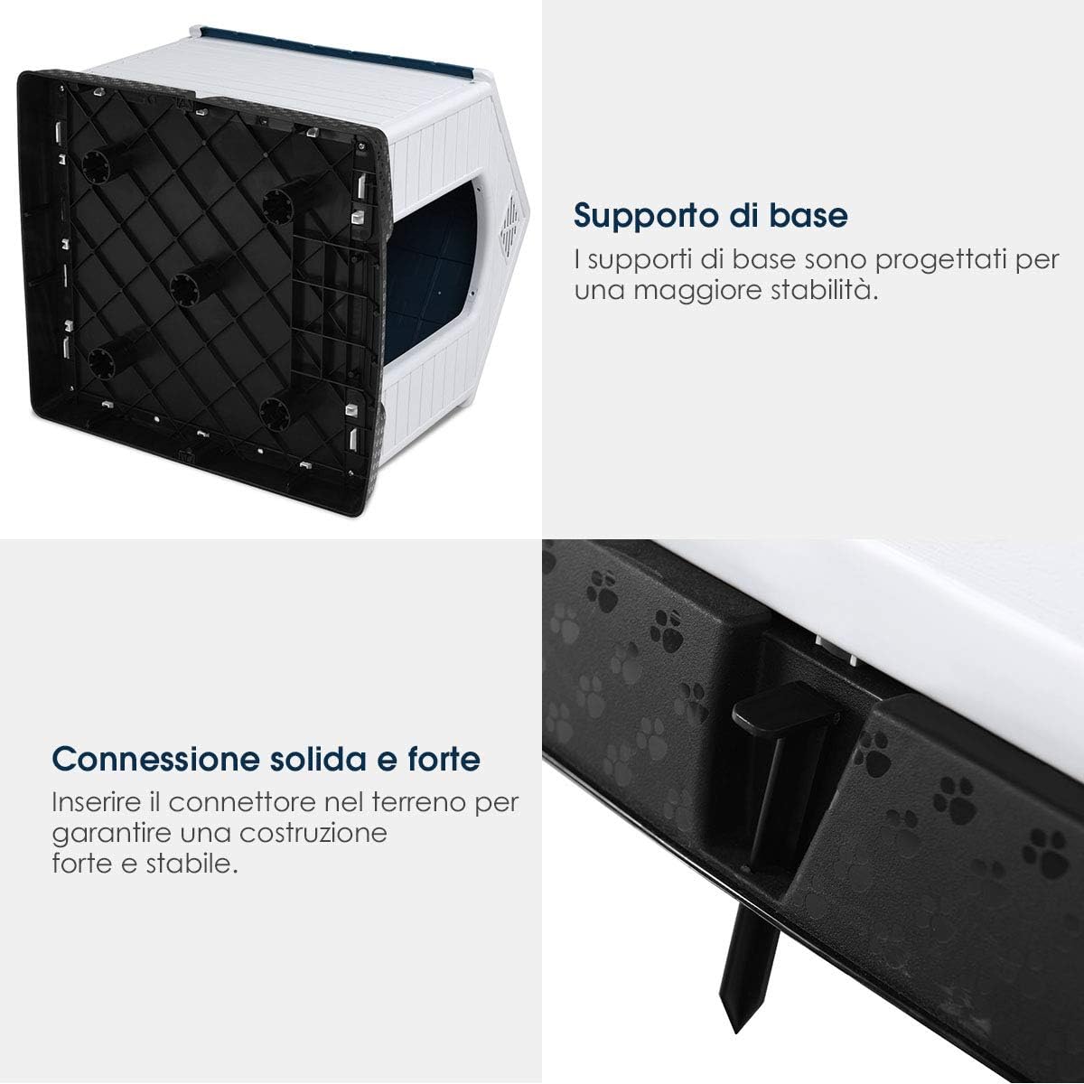 Cuccia per Cani da Esterno Impermeabile, Canile Villa per Cani in PP Resina, Bianco/Blu (85 x 77 x 83 cm)