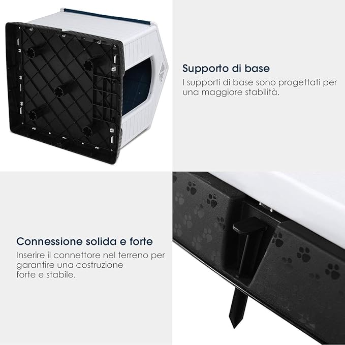 Cuccia per Cani da Esterno ed Interno, Cassetta Impermeabile e Ventilata con Valvole d’Aria e Pavimento Rialzato, per Cani di Piccola e Media Taglia (Blu, 78,5 x 87,7 x 81,5 cm)