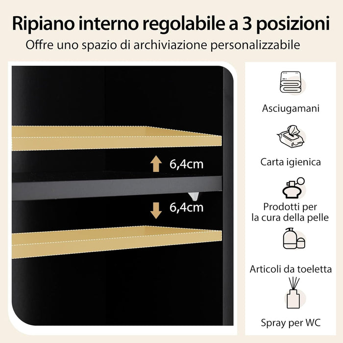 Mobile per Lavatrice, Organizzatore Bagno con 3 Mensole, Scaffale per Bagno con Mensola Interna Regolabile e 2 Ante, Salva Spazio (Nero)