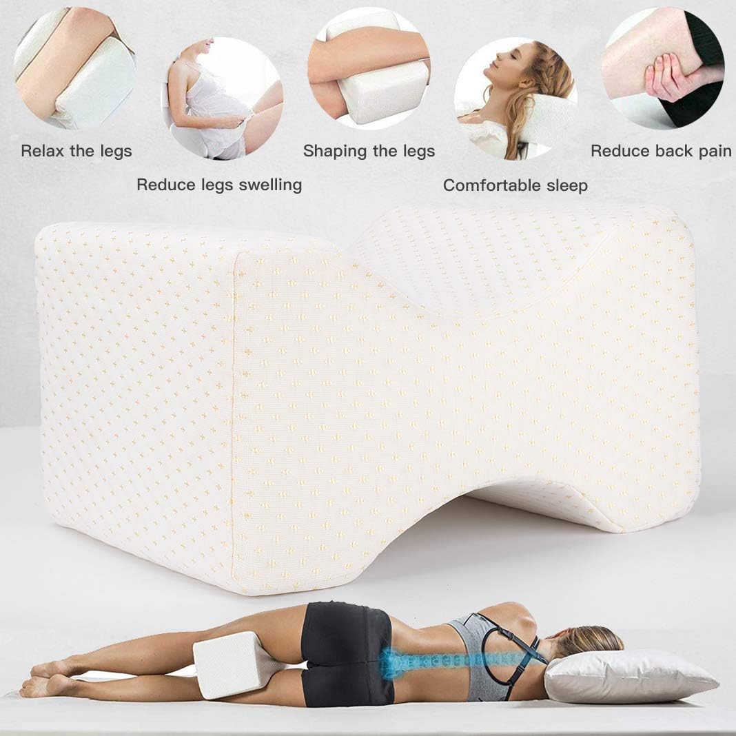 OLYMPIA Cuscino per ginocchia per chi dorme sul fianco, cuscino ortopedico per gambe per dormire senza dolore, cuscino ergonomico in memory foam viscoelastico I rivestimento traspirante