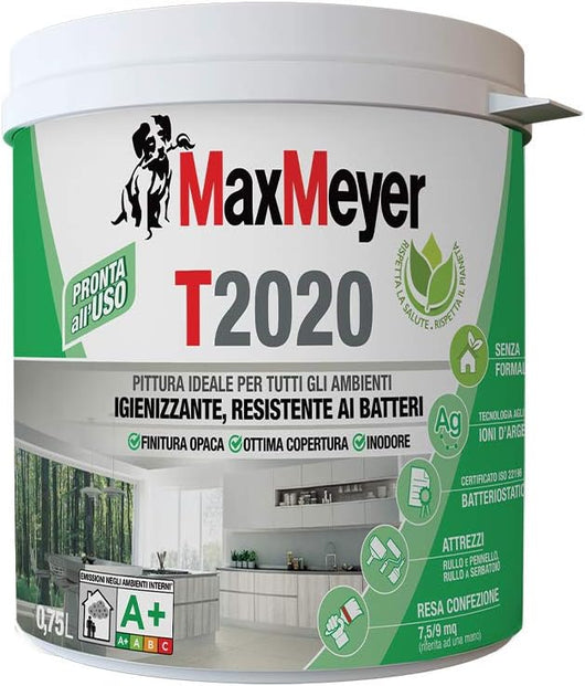 Pittura per Interni Traspirante Igienizzante T2020, Colore Bianco, 0.75L