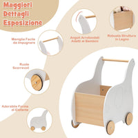 Carrellino Primi Passi per Bambini in Legno, Carrello Portagiochi Design 2 in 1 con Ruote in Gomma, Ideale per Bambini e Bambine con Età più di 3 Anni, 32 x 48 x 56 cm, Grigio (Bianco)
