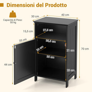 Mobile bagno, Armadietto 40 x 30 x 70cm Multiuso e Salvaspazio con Ante e Mensola Regolabile, Mobiletto in Legno per Soggiorno, Camera da letto e Ufficio (Nero)