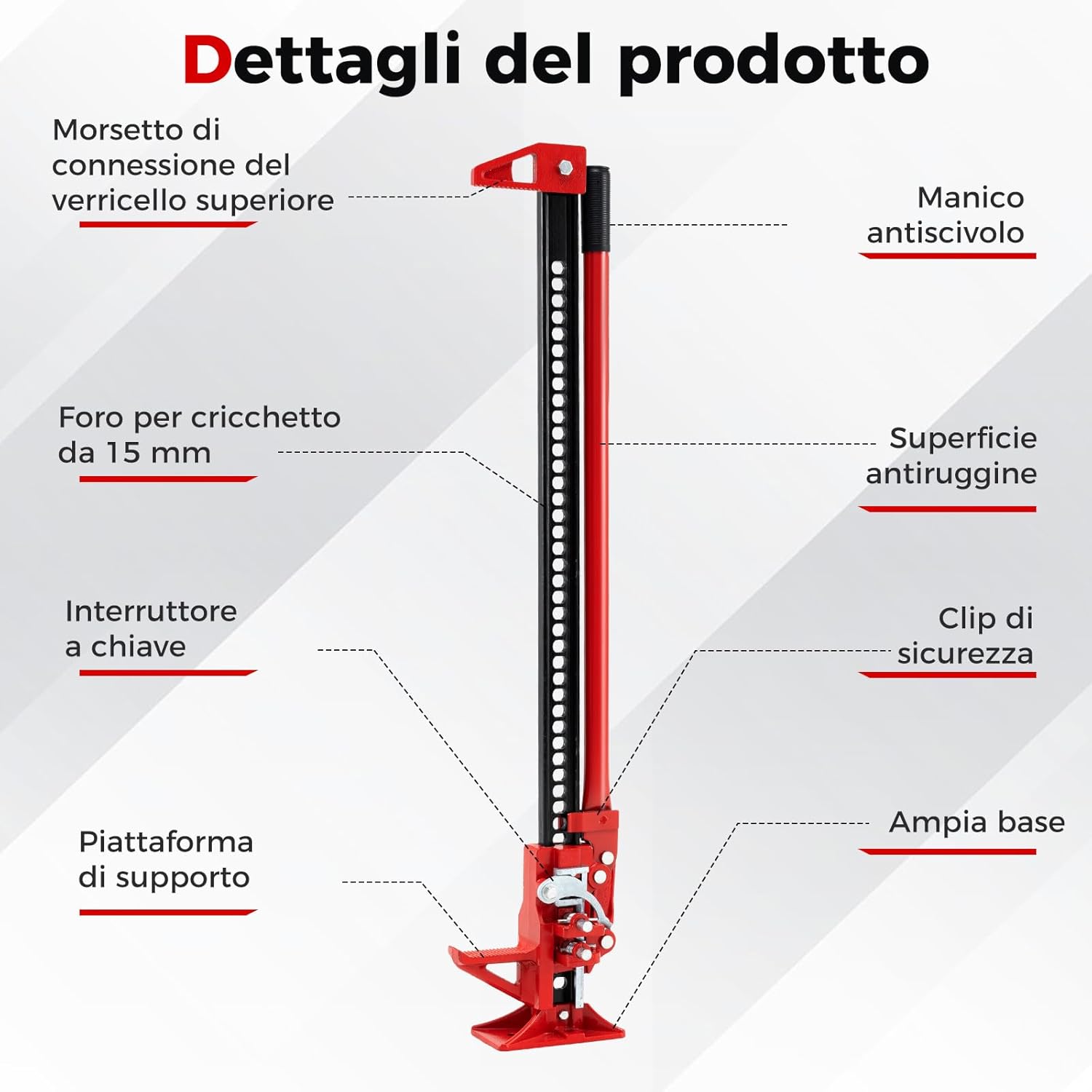 Cric per Auto a Cremagliera, Capacità di Sollevamento di 3000 kg, Cric di Sollevamento Pesante per Auto, Camion, Jeep, Quad, UTV e SUV