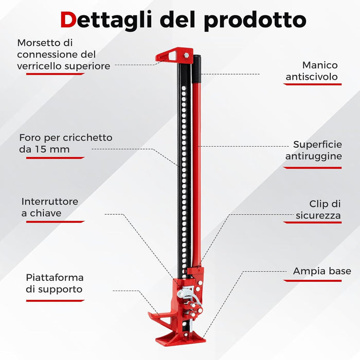 Cric per Auto a Cremagliera, Capacità di Sollevamento di 3000 kg, Cric di Sollevamento Pesante per Auto, Camion, Jeep, Quad, UTV e SUV