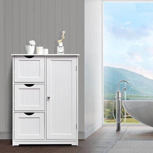 Mobile da Bagno, Mobile da Terra con 3 Cassetti e Anta, Ripiano Regolabile, per Bagno, Camera da Letto, Salotto, Cucina, 60x 30x 81cm (Bianco)