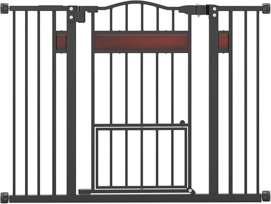 Cancelletto per Bambini per Aperture 74-104 cm, Cancello per Bambino con Porta Piccola, 2 Estensioni e Doppio Blocco, Cancelletto in Metallo da Interno per Cucina, Scale e Soggiorno (Nero)