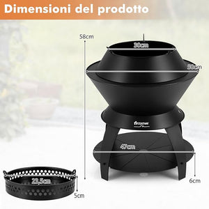 Braciere da Giardino, Braciere da Esterno con Gambe di Supporto Rimovibili e Manici, Diametro: 50 cm, per Patio, Campeggio, Barbecue, Braciere e Feste