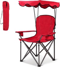 Sedia da Campeggio con Parasole, Sedia Pieghevole da Spiaggia con Portabicchieri, Braccioli, Leggerae e Portatile, Max Portata 120kg (Rosso)