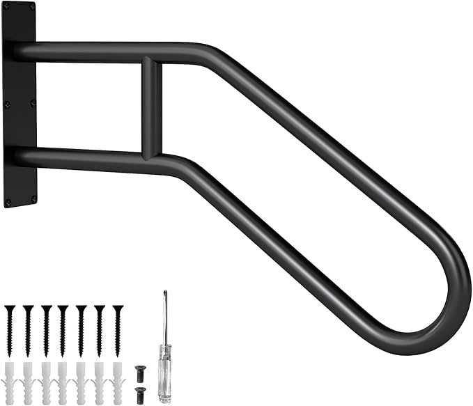 Corrimano per Scala, Ringhiera a Forma di U per 1-3 Gradini per Portico, Corrimano da Parete in Metallo Pesante per Anziani, Bambini e Feriti, 71 x 46 x 8 cm
