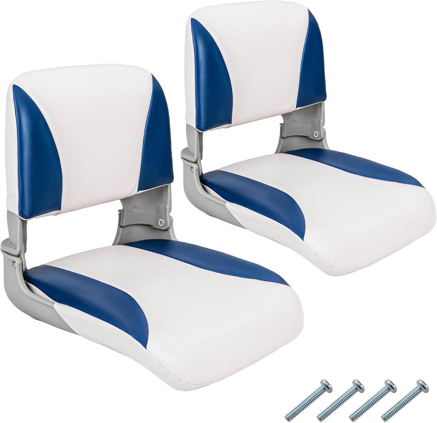 Set di 2 Sedie da Barca, Sedili da Barca Pieghevole Morbide Imbottite Spesse, Sedile Nautica Ergonomico per Imbarcazioni da Pesca, 49 x 46 x 48 cm, Blu e Bianco