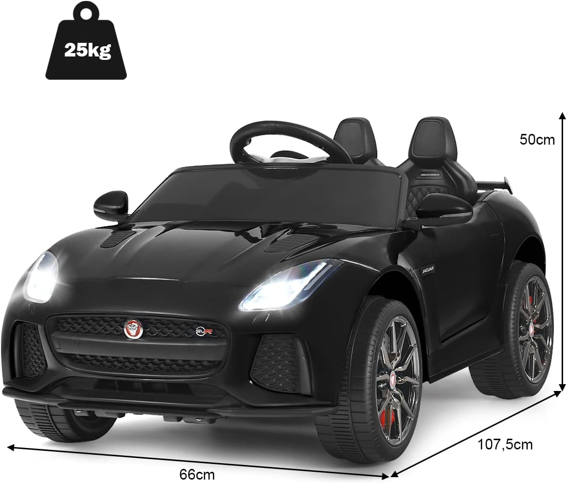 Jaguar Auto Elettrico 12 V per Bambini, Macchina Elettrica con Telecomando, con Luci Musica Storia, Avvio Lento, Velocit¨¤ 3-5 km/h (Nero)