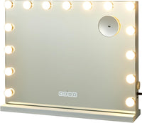 Specchio per Trucco Illuminato con 15 Lampadine Luci LED, Specchio da Toeletta Controllo Touch, per Scrivania Muro, 3 Modalit¨¤ di Colore, con Altoparlante Bluetooth USB, 58x48 cm