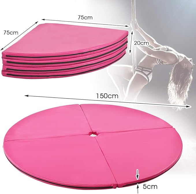 Tappetino per Pole Dance Pieghevole Tappeto per Palo da Danza Antiscivolo, Diametro 150 x 5 cm(Rosa)
