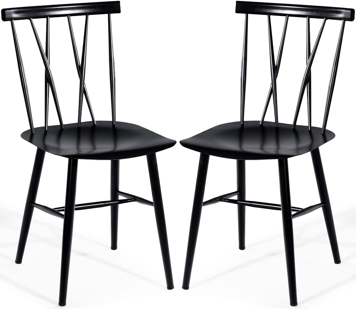 Set di 2 Sedie da Sala Pranzo, Sedie Senza Braccioli da Interno ed Esterno con Altezza della Seduta 43,5 CM e Schienale a Doppia X, 2 Sedie da Cucina, Salotto e Sala da Pranzo