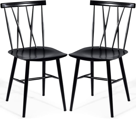 Set di 2 Sedie da Sala Pranzo, Sedie Senza Braccioli da Interno ed Esterno con Altezza della Seduta 43,5 CM e Schienale a Doppia X, 2 Sedie da Cucina, Salotto e Sala da Pranzo