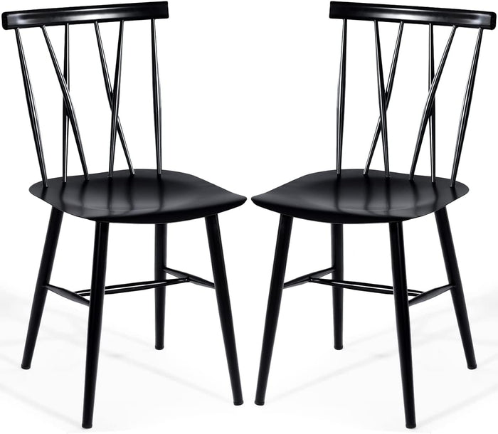 Set di 2 Sedie da Sala Pranzo, Sedie Senza Braccioli da Interno ed Esterno con Altezza della Seduta 43,5 CM e Schienale a Doppia X, 2 Sedie da Cucina, Salotto e Sala da Pranzo