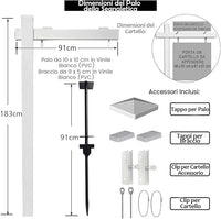 Palo per Cartelli Immobiliari da 183 cm, Palo per Cartelli di Vendita UPVC per Cartelli di Vendita Garage, in Affitto, Vendita Immobiliare, Braccio da 91 cm (Bianco)