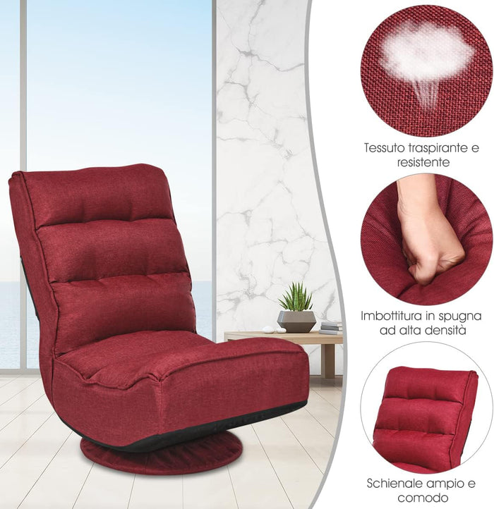 Poltrona Relax da Terra Pieghevole Reclinabile Girevole, Poltrone da Divano per Studio Salotto, con Schienale, Ottima per Rilassarti (Vino)