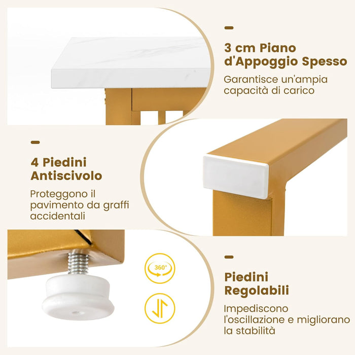 Tavolo da Pranzo, Tavolo Moderno per 6-8 Persone con Piano in Finto Marmo e Gambe in Metallo, Tavolllo Rettangolare da per Sala da Pranzo, Soggiorno e Cucina, 160 x 60 x 76 cm, Bianco e Oro