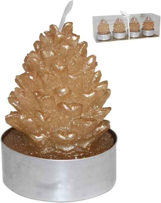 Set 3 Candele Albero-Pigna Oro – Decorazioni Natalizie Eleganti per Casa e Tavola