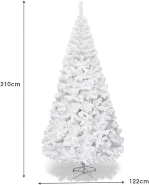Albero di Natale 150/180/210/240 cm, Albero di Natale Bianco con 350/650/950/1138 Rami in PVC e Supporto in Metallo, Albero di Natale Artificiale per Casa, Ufficio e Negozio (210 cm)