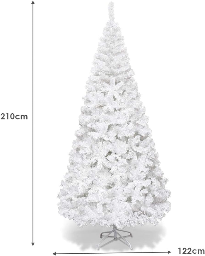 Albero di Natale 150/180/210/240 cm, Albero di Natale Bianco con 350/650/950/1138 Rami in PVC e Supporto in Metallo, Albero di Natale Artificiale per Casa, Ufficio e Negozio (210 cm)