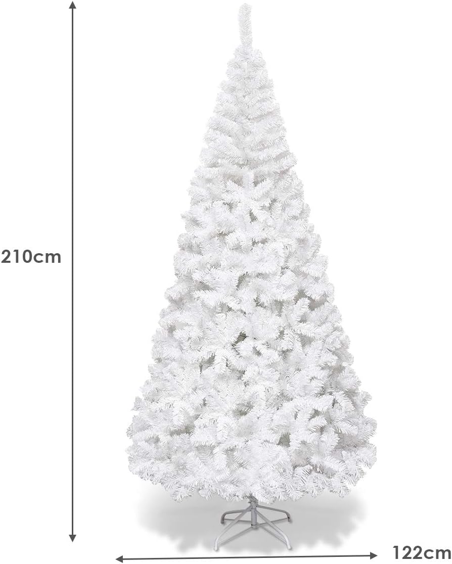 Albero di Natale 150/180/210/240 cm, Albero di Natale Bianco con 350/650/950/1138 Rami in PVC e Supporto in Metallo, Albero di Natale Artificiale per Casa, Ufficio e Negozio (210 cm)