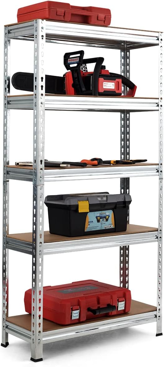 Scaffalature Metalliche a 5 Livelli, Scaffale per Garage Resistente con Ripiani Regolabili, Unità di Scaffalature Combinazioni Libere, 75x30x150 cm, Carico 500kg
