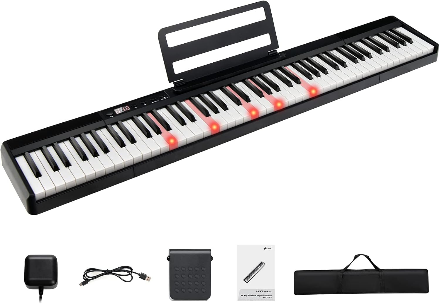Pianoforte Digitale con 88 Tasti, Tastiera Elettronica con Borsa, Pedale di Risonanza, Caricabatterie, Cavo USB, Connessione Bluetooth, Ideale per Bambini e Adulti