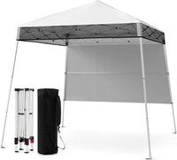 Gazebo Pop-up da Esterno 182 x 182 cm, Gazebo Pieghevole con 1 Parete Laterale, Gambe Inclinabili Regolabili e 4 Picchetti, Tendone Impermeabile per Feste, Campeggio e Picnic (Bianco)